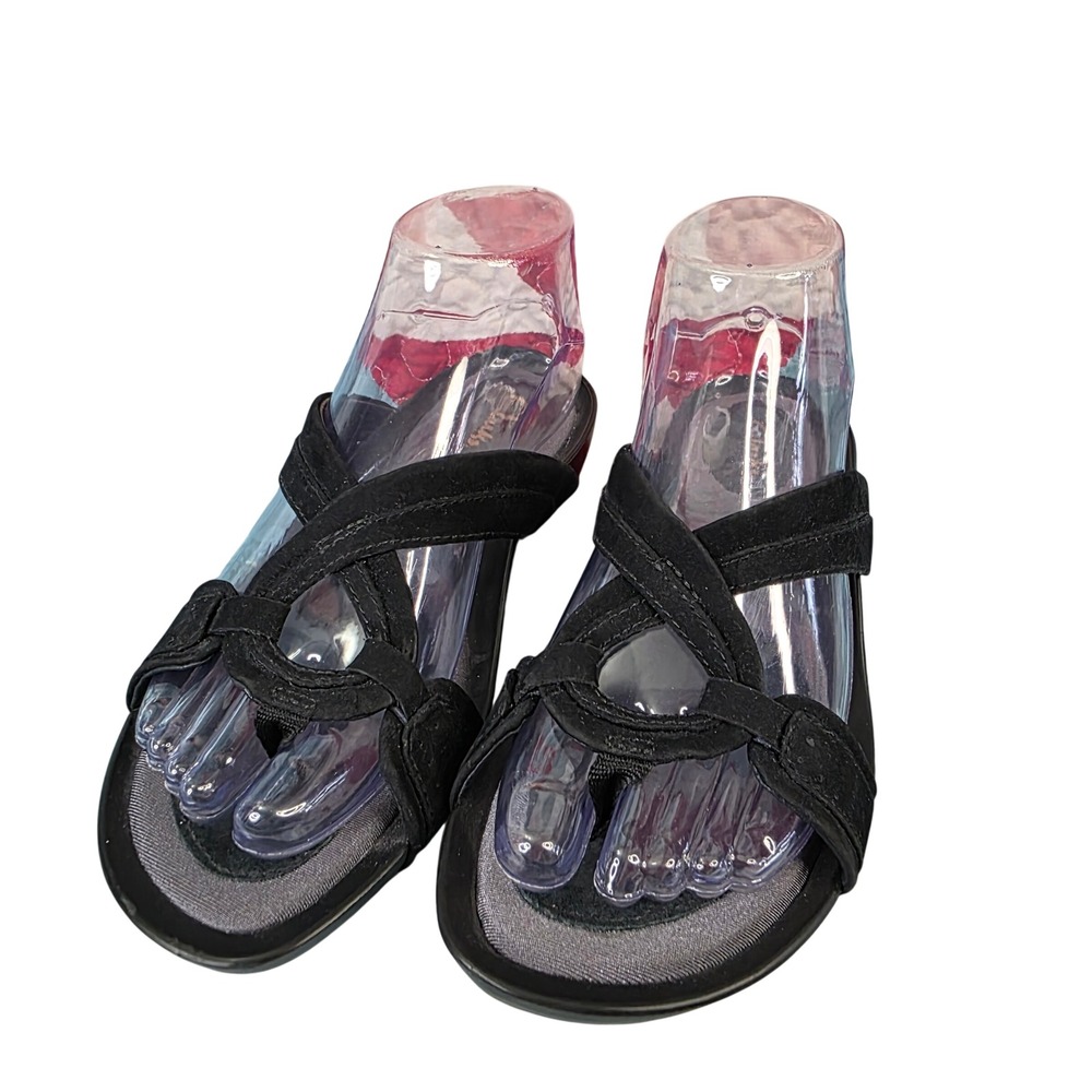 Clarks Womens 86715 Black Suede Criss Cross Strap Slide Sandals Size 6M